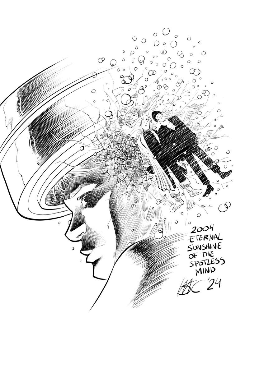 Loulogio_Pi's tweet photo. En el inktober de hoy he disfrutado dibujando una de mis películas favoritas.
Eternal sunshine of the Spotless Mind, 2004.
#inktober2024 https://t.co/ipvnwGk1dN