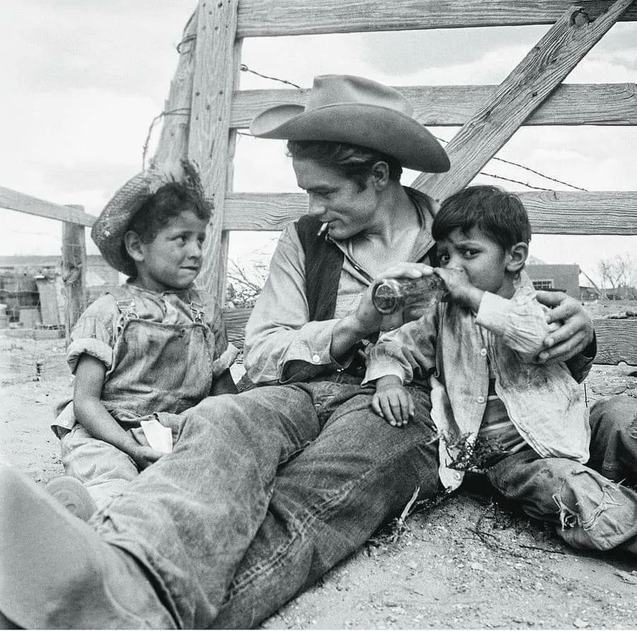 James Dean, during the filming of 'Giant' (1956)