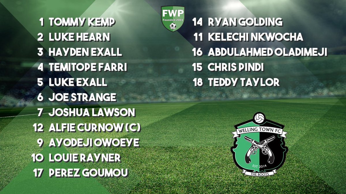 Sutton_Athletic's tweet photo. WELLING TOWN: Kemp Hearn Exall Farri Exall Strange Lawson Curnow (C) Owoeye Rayner Goumou; SUBS: Golding Nkwocha Oladimeji Pindi Taylor https://t.co/3VlqmQ8bce https://t.co/akfDKL85cH