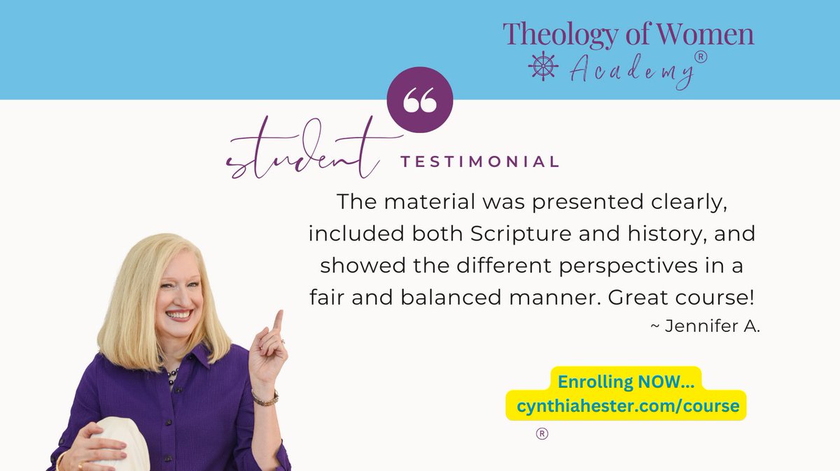 One of Theology of Women Academy®'s high values is the curated resources and study roadmap. I've spent a decade voraciously reading about women &amp; the church. Are you a ministry leader needing to form your view on women? Enroll here: cynthiahester.mykajabi.com/offers/88rDfsAz