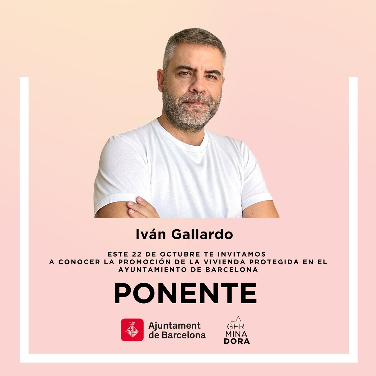 📌 El próximo martes 22 de octubre también podréis conocer a Iván Gallardo. Arquitecto, urbanista y actual responsable del Departamento de Promoción de la Vivienda Protegida en el Ayuntamiento de Barcelona. 
👉 Inscríbete en: lagerminadora.org