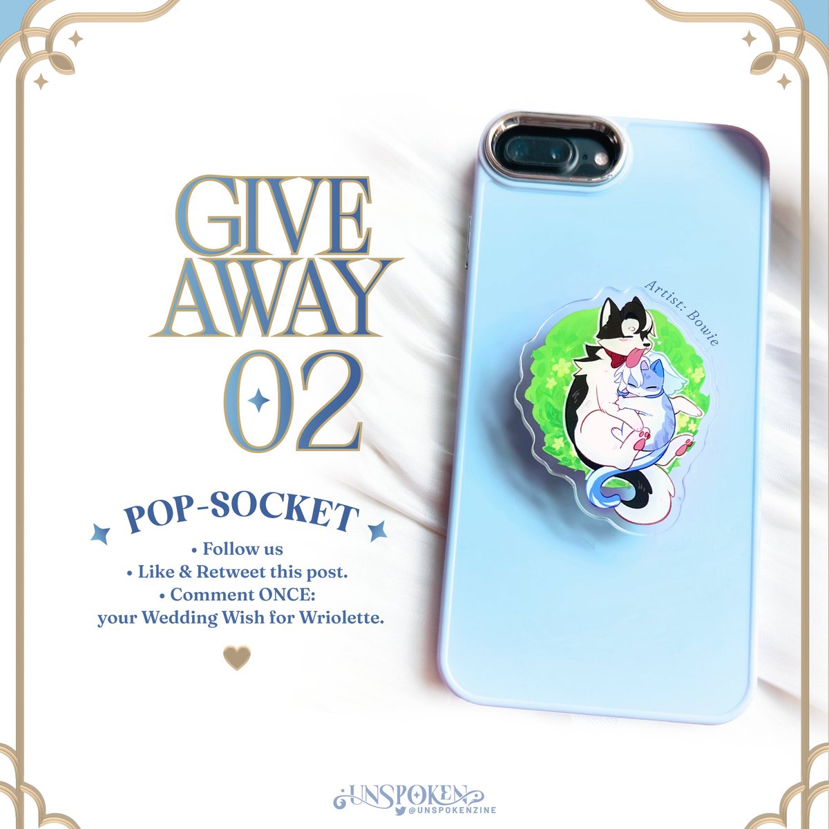 unspokenzine's tweet photo. ❤️Unspoken Zine Giveaway 02 💙

Wriohusky and Nyavillette cuddling together on your phone? Here's a chance to win this cute pop-socket drawn by our artist Bowie with this 2nd Giveaway! 

Do remember to follow all our giveaway rules. ⬇️ 
#wriolette #unspokenzine https://t.co/bA3DtwAPOH
