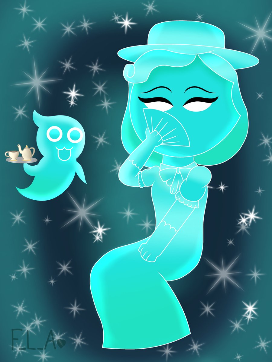 Funtime_Lizzy's tweet photo. I watched the new episode of The Amazing Digital Circus and I loved it. While watching it I saw this Ghost Wife so I drew her along with Ghostly. 👻🩵
(She's holding a fan btw)
#TheAmazingDigitalCircus #tadcfanart #tadcep3 https://t.co/4Tiws3KcB5