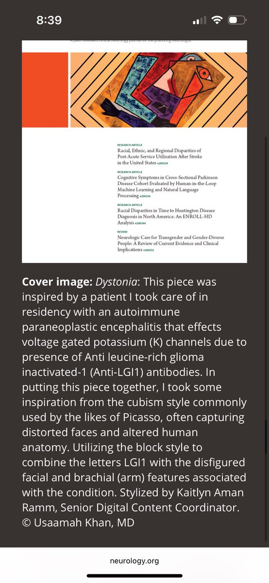 Excited to share my painting “Dystonia” on the cover of Neurology: Clinical Practice Journal. #neurology #medicine <a href="/NeurologyCP/">Neurology: Clinical Practice</a>