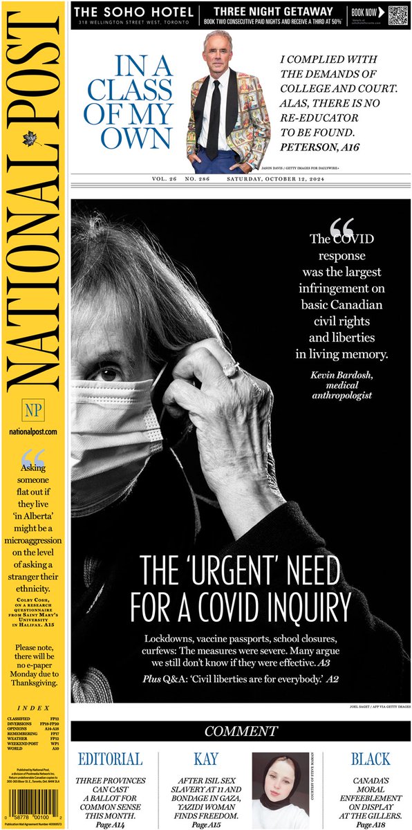 ryangerritsen's tweet image. “The covid response was the largest infringement on basic Canadian civil rights &amp;amp; liberties in living memory”
To see this front page on a major national newspaper in Canada is incredible. This is why we must never stop talking about what happened. I want accountability.