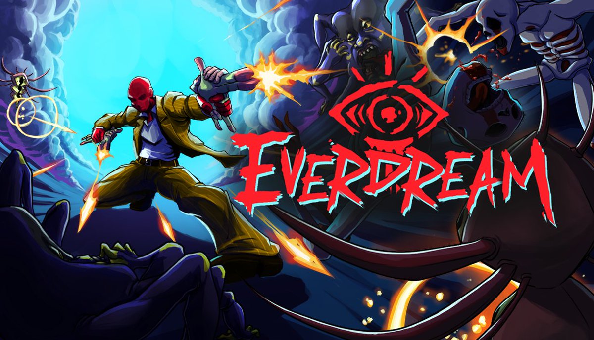 swalkergames's tweet photo. Hi Twitter.  
Meet our game #EVERDREAM! 💥🔫🧠🚬👁️ https://t.co/qIM0JR3BWZ