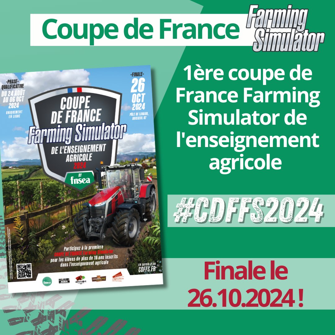 FNSEA's tweet photo. 🗞️ Communiqué #FarmingSimulator | "Finale de la première coupe de France Farming Simulator de l’enseignement agricole by FNSEA #cdffs"
🔗 https://t.co/rDkW9AbFfu
🗓️ Rendez-vous le 26.10 au @LimousinePark pour la finale ! 🚜🎮🏆
cc @reussir @RaceLimousine @JeunesAgri @En3rgie5