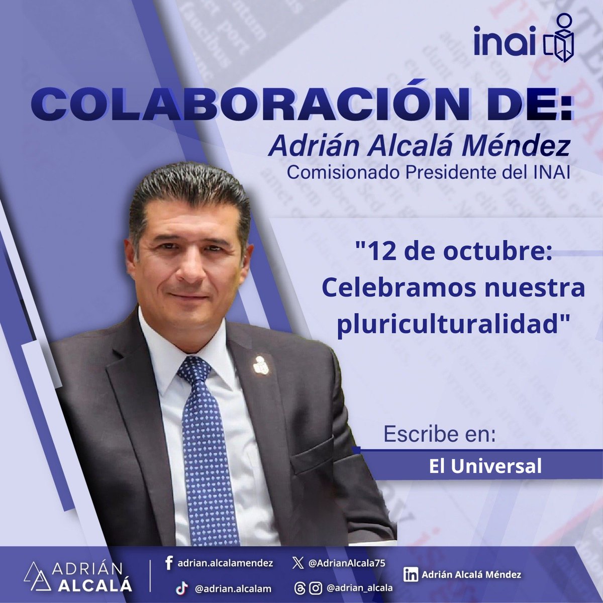 🗞El <a href="/INAImexico/">INAI</a> celebra la #pluriculturalidad mexicana y busca asegurar que la información pública esté disponible para toda la sociedad y que sus datos personales estén protegidos. En el caso de los pueblos indígenas y afromexicanos, este Instituto, asume su responsabilidad de