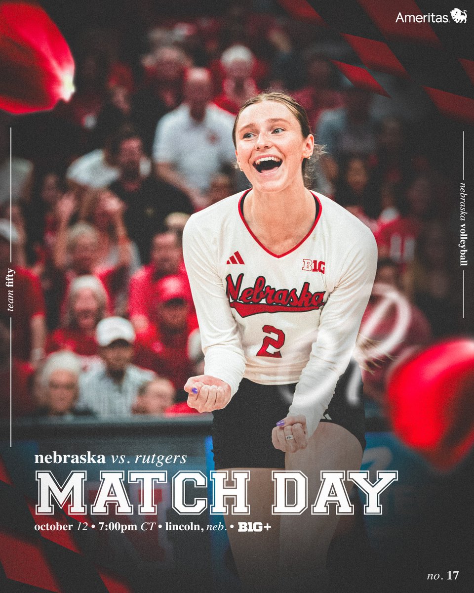 Nebraska Volleyball (@huskervb) on Twitter photo Battle of the Scarlets.
🆚 : Rutgers
🕖 : 7:00pm CT
💻 : B1G+
📍 : Bob Devaney Sports Center
📻 : <a href="/HuskersRadio/">Huskers Radio Network</a> Battle of the Scarlets.
🆚 : Rutgers
🕖 : 7:00pm CT
💻 : B1G+
📍 : Bob Devaney Sports Center
📻 : <a href="/HuskersRadio/">Huskers Radio Network</a>