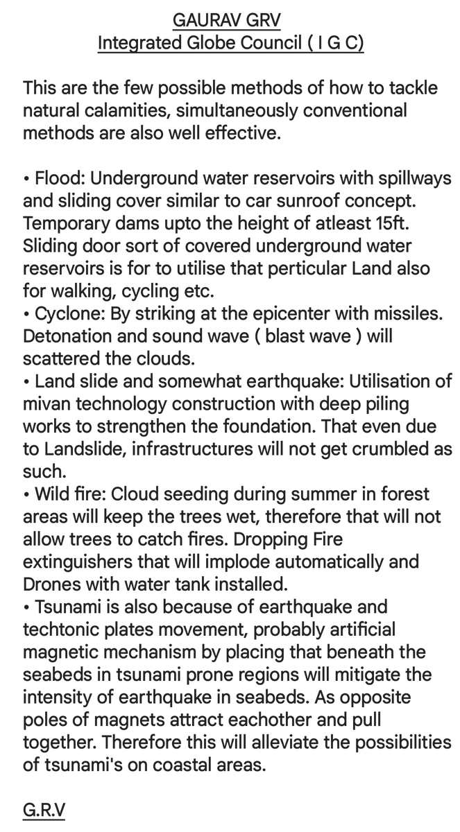 GarvGRV's tweet photo. Few possible methods of how to tackle natural calamities, whilst conventional methods are also well effective. 🙂 @antonioguterres @POTUS @vonderleyen @RoyalFamily @shigeruishiba @AlboMP @LulaOficial @KingAbdullahII @KingSalman @ZelenskyyUa @RTErdogan @TamimBinHamad @President_KR https://t.co/CzeqiTDnzm