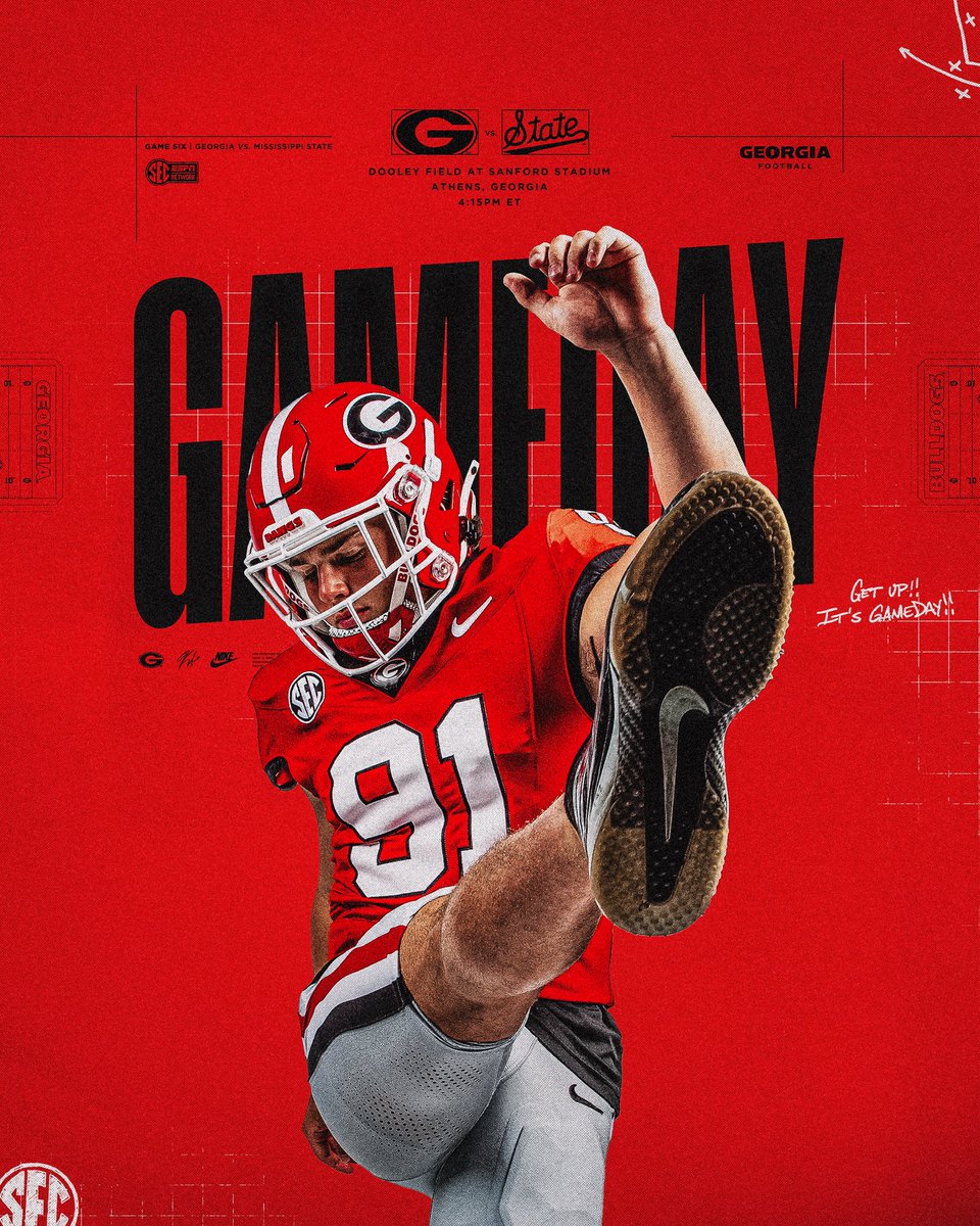 GeorgiaFootball's tweet photo. It’s 𝑮𝑨𝑴𝑬𝑫𝑨𝒀 in Athens ‼️

🏟️: Dooley Field at Sanford Stadium 
📺: SEC Network
🕓: 4:15PM ET

#GoDawgs https://t.co/4N8pLUXQwV