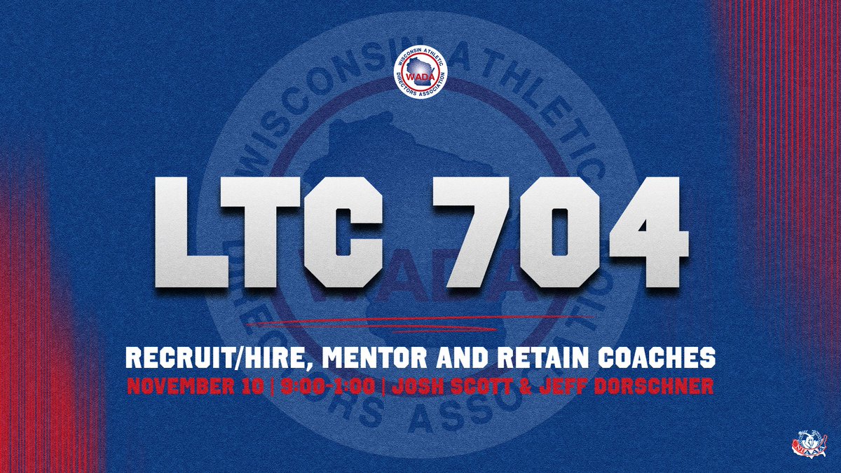 Jeff Dorschner &amp; Josh Scott, <a href="/NIAAA9100/">NIAAA</a> faculty from Missouri, will lead Recruit/Hire, Mentor &amp; Retain Coaches. 704 covers hiring practice, recruiting strategy, mentoring &amp; retention of coaches in education-based athletics.
For more info: gowada.org/ltc/ltc-contac…
#OurPathTogether