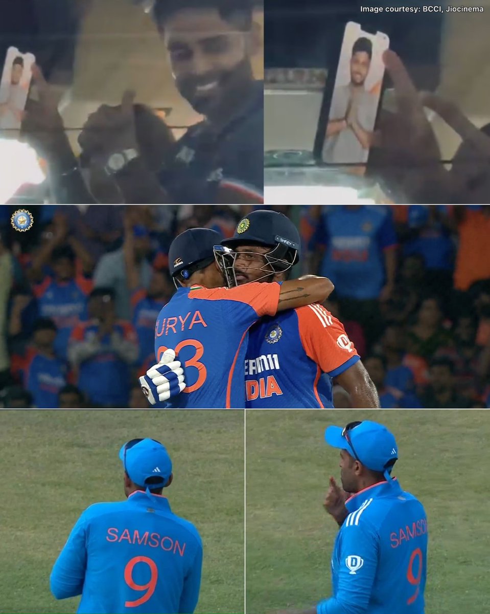 PunjabKingsIPL's tweet photo. SKY is Sanju’s biggest fan 🥰

#SanjuSamson #SuryakumarYadav #INDvBAN https://t.co/NxHhl5FswA