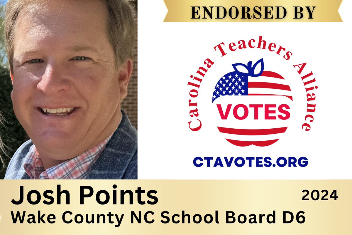 CTAVotes (@ctavotes) on Twitter photo We are happy to endorse Josh Points for Wake County NC School Board D6! Points4wake.com #ncpol #wcpss
#NCElections2024 #CTAVotes
#nced <a href="/47range/">Josh Points</a> We are happy to endorse Josh Points for Wake County NC School Board D6! Points4wake.com #ncpol #wcpss
#NCElections2024 #CTAVotes
#nced <a href="/47range/">Josh Points</a>