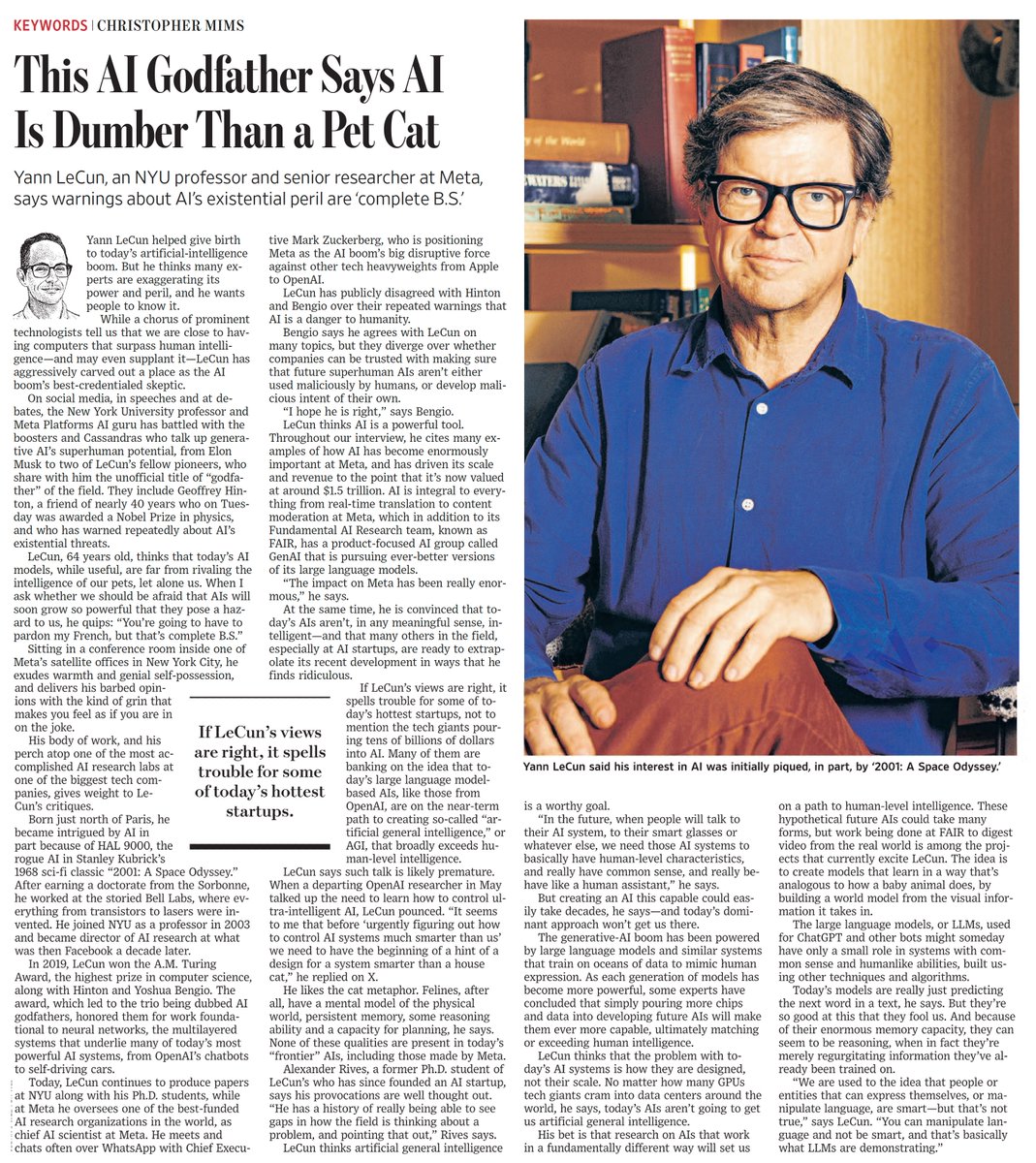 Eric Topol (@erictopol) on Twitter photo On the exaggeration of the power and peril of generative #AI, <a href="/ylecun/">Yann LeCun</a>
wsj.com/tech/ai/yann-l… by <a href="/mims/">Christopher Mims 🤌</a> On the exaggeration of the power and peril of generative #AI, <a href="/ylecun/">Yann LeCun</a>
wsj.com/tech/ai/yann-l… by <a href="/mims/">Christopher Mims 🤌</a>