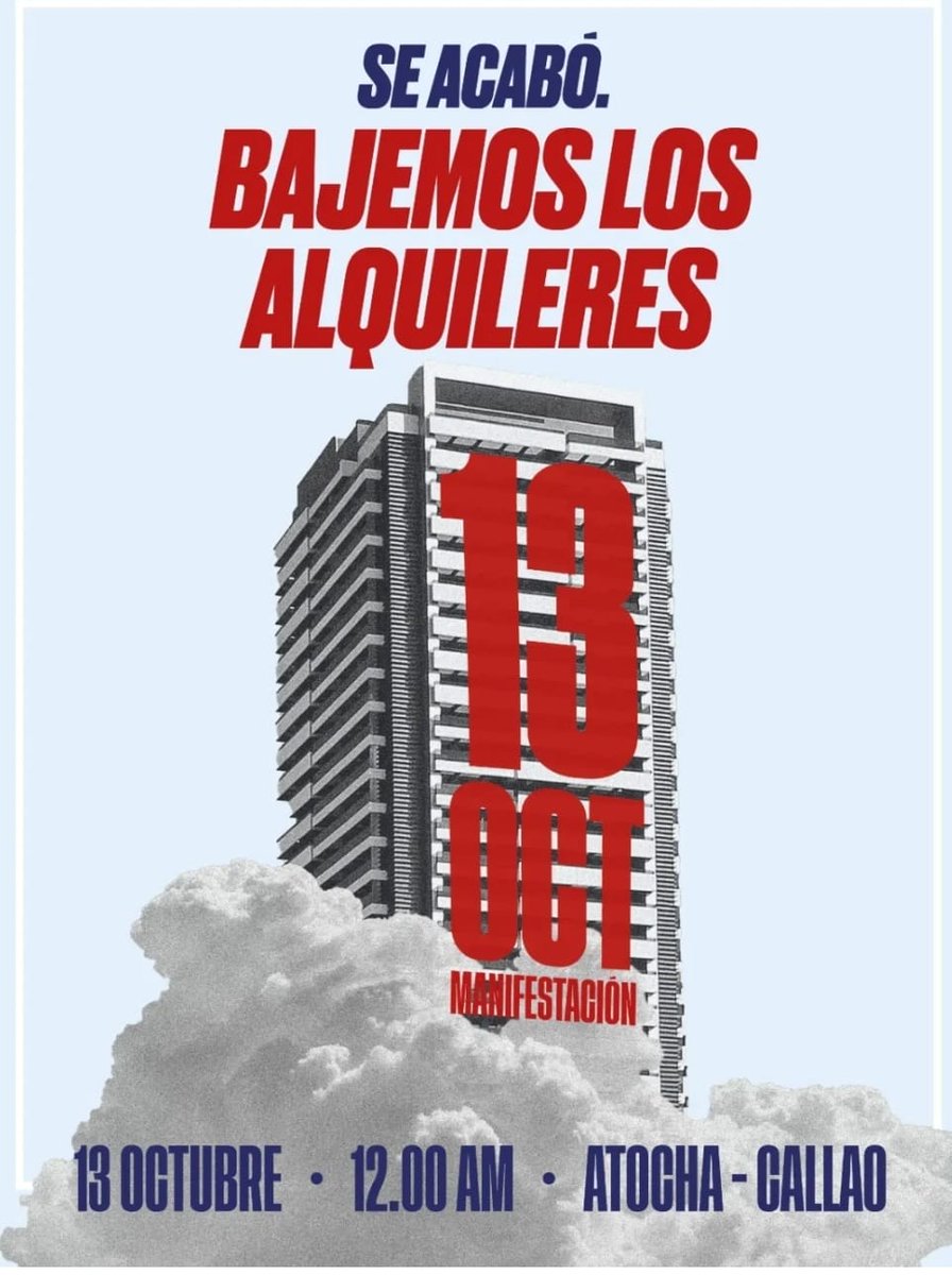 #13octViviendaPorDerecho  
📉 Bajar al 50% el precio alquiler 
🏘 Expropiar fondos buitre
🔓 Recuperar pisos turísticos y casas vacías 
🚫 Desarticulación del  #clubdesokupa 

...Y si no #HuelgaDeAlquileres ‼️

Lee el manifiesto #13O de <a href="/InquilinatoMad/">Sindicato de Inquilinas e Inquilinos de Madrid</a>
👇 pazahora770652280.wordpress.com/2024/10/12/man…