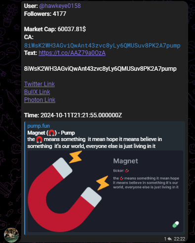 xfilesboy's tweet photo. Cookie Bot last calls ->

$Magnet  🧲
60k --> 18M  
x300

You still fading because You dont have my tools. https://t.co/fE2H3PVmD2