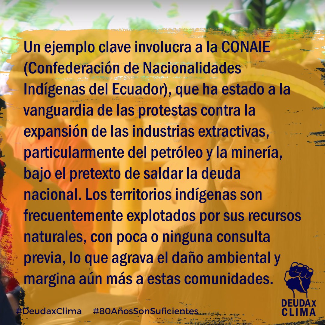 💸 Deuda, Extractivismo y Justicia Ambiental⛓️‍💥

La lucha de <a href="/conaie/">NATASHA</a>, como lo destaca su presidente <a href="/leonidas/">Leonidas Chocolats</a>.iza, refleja el problema más amplio de cómo la deuda está vinculada a la marginación de los pueblos indígenas, ya que las ganancias del extractivismo se destinan al