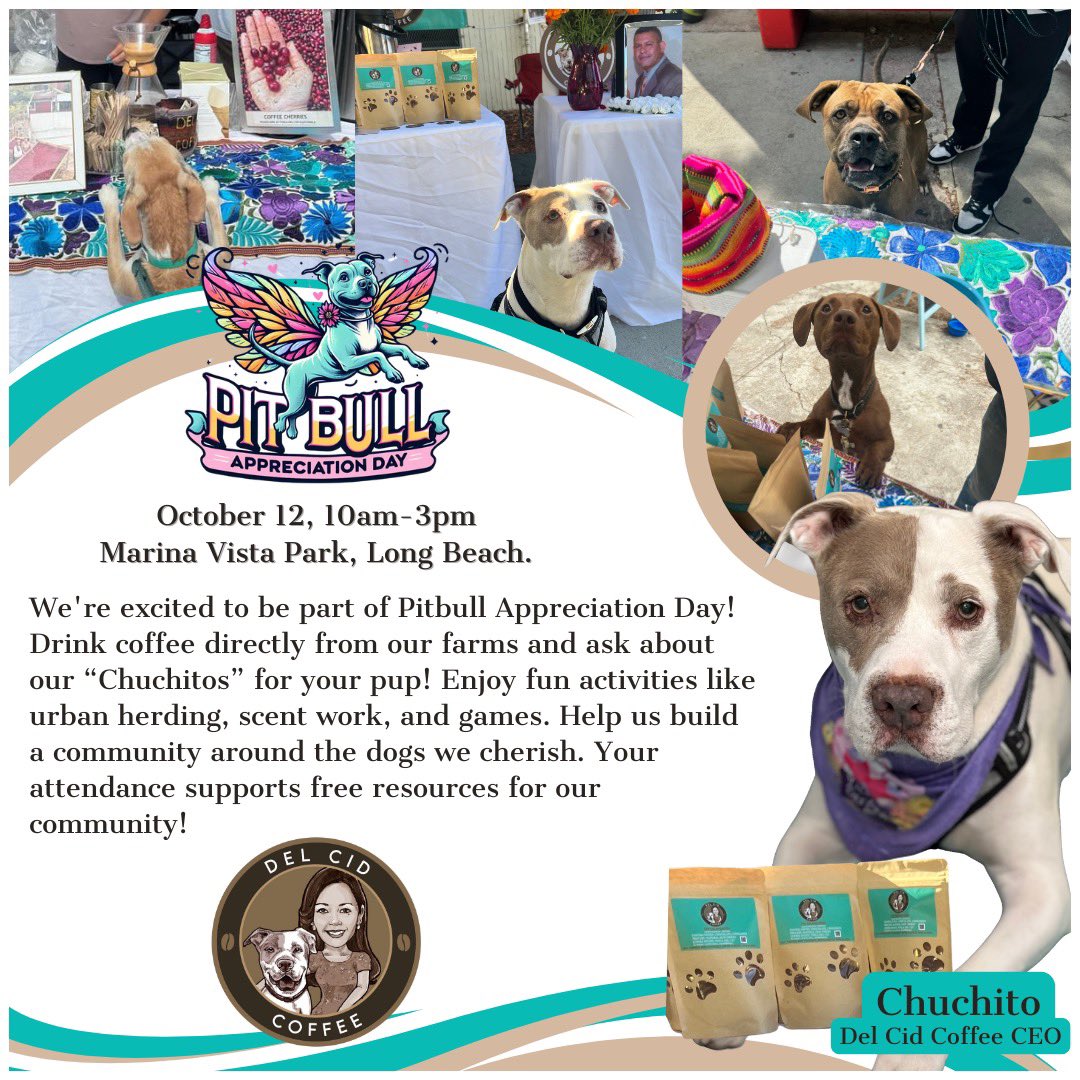 cafedelcid's tweet photo. It’s #pitbull appreciation day today in #longbeach Join us from 10-3pm! Enjoy our Specialty Coffee 🐾☕️@SnoopDogg https://t.co/ltYicuZRgm