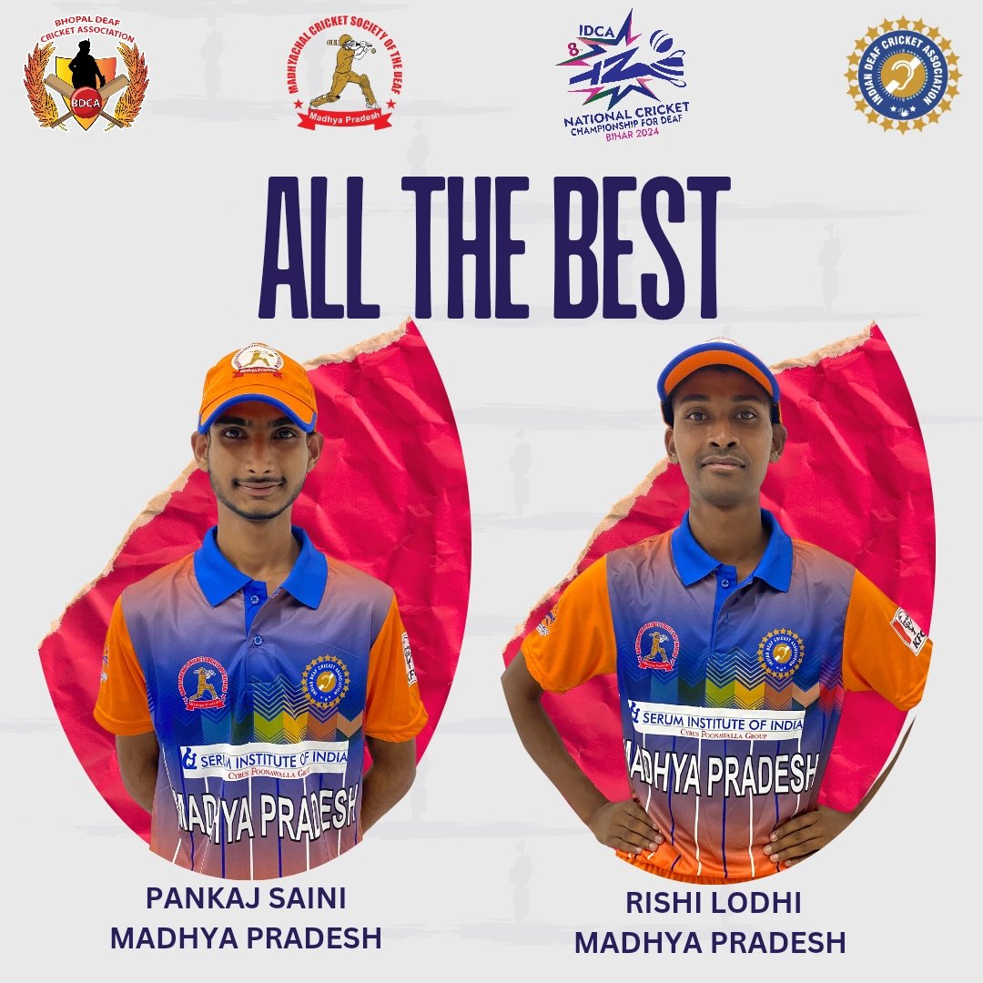 bdca2021's tweet photo. BDCA proudly congratulations Pankaj Saini and Rishi lodhi! Selected @official_mcsd squad for IDCA  8⃣th T20 National Cricket Championship for the Deaf.🏆🏏
🔥 Team- Madhya Pradesh 🔥
📅 Dates: 13th to 19th October 2024
Venue: Ground C - Alpha Sports Academy, Patna, Bihar 
#bdca21 https://t.co/fvJFq2XQyE