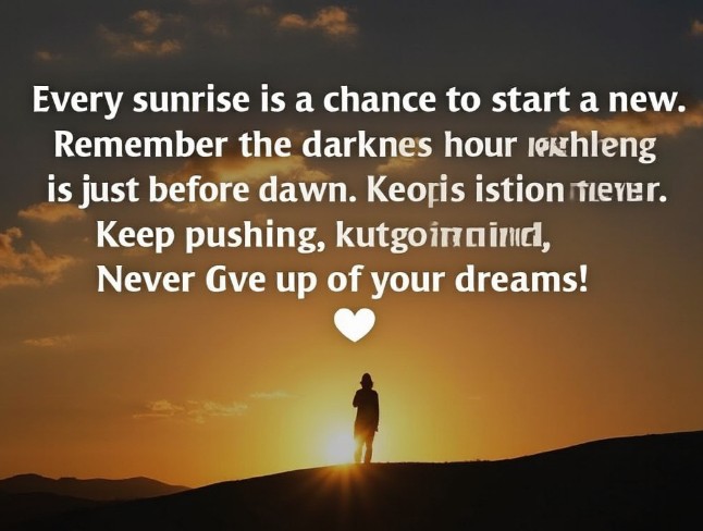 Every sunrise is a chance to start anew. Remember, the darkest hour is just before dawn. Keep pushing, keep striving. Never give up on your dreams! 🌅