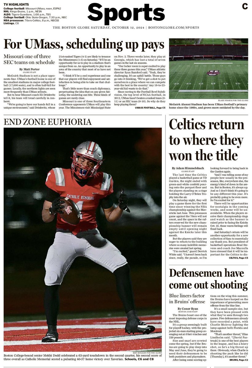 Trevor Hass (@trevorhass) on Twitter photo Great shot of Boston College-bound senior <a href="/mekhidodd/">Mekhi dodd</a> from Ken McGagh on the front of todayโs Sports section.
Full story on a wild one at CM here: bostonglobe.com/2024/10/11/spoโฆ <a href="/CathMemKnights/">Catholic Memorial Knights</a> <a href="/Cmfootball2020/">Catholic Memorial Knights</a> Great shot of Boston College-bound senior <a href="/mekhidodd/">Mekhi dodd</a> from Ken McGagh on the front of todayโs Sports section.
Full story on a wild one at CM here: bostonglobe.com/2024/10/11/spoโฆ <a href="/CathMemKnights/">Catholic Memorial Knights</a> <a href="/Cmfootball2020/">Catholic Memorial Knights</a>