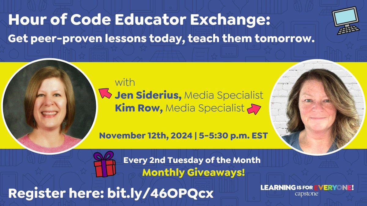 NMES Media Center (@fcps_nmesmedia) on Twitter photo Join me and <a href="/MrsRow_SLMS/">Kimberley Row</a> on 11/12 for Hour of Code resources! Hope to see you there! Register at bit.ly/46OPQcx <a href="/CapstonePub/">Capstone 📚</a> Join me and <a href="/MrsRow_SLMS/">Kimberley Row</a> on 11/12 for Hour of Code resources! Hope to see you there! Register at bit.ly/46OPQcx <a href="/CapstonePub/">Capstone 📚</a>