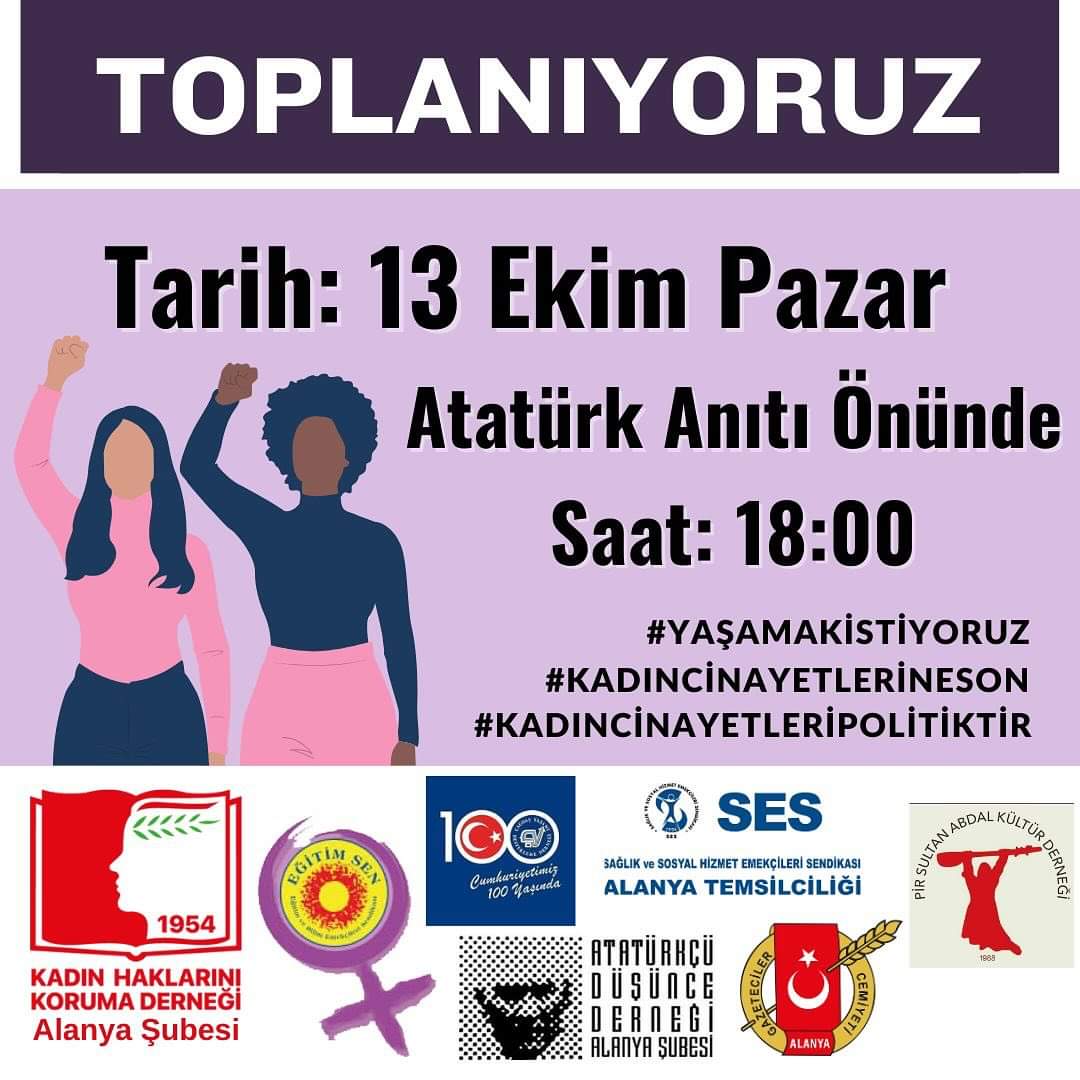 Sokaklar da bizim !
Meydanlar da bizim ! 
Buradayız ! Varız ! Var olacağız !

@alanyakhkd #buülkedekadınkatliamıvar ! #buülkedebizdevarız #kadıncinayetleripolitiktir ! #kadıncinayetlerinidurduracağız !  #istanbulsözleşmesiyaşatır . #korumayargıla #6284üuygula . #kadınhakları