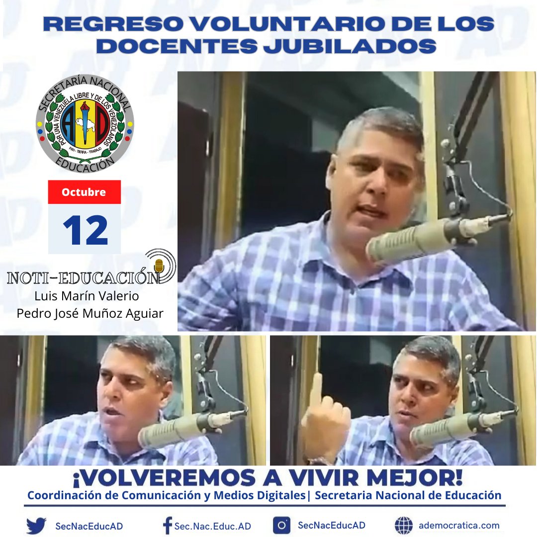Regreso al Aula del Profesor Jubilado

El secretario nacional de educación, <a href="/luisrmarinv/">Luis R.Marín Valerio 🇻🇪</a>, en respuesta a la solicitud del Ministro Héctor Rodríguez, ha anunciado la resolución N°0025 del MPPE, que permite el regreso al aula de los profesores jubilados.
instagram.com/p/DBBx4CsxVSS/…