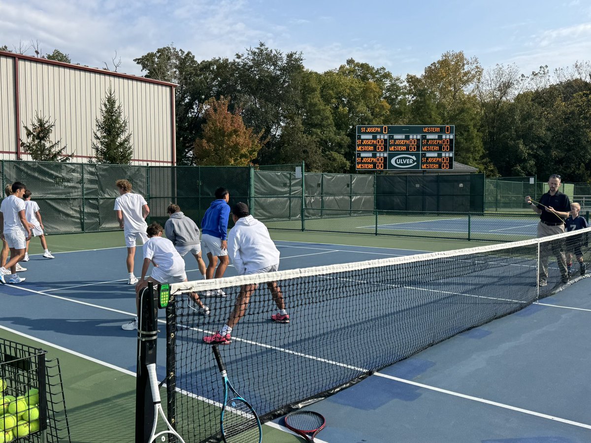 Western on the courts warming up at Semi-State. 

Western faces SB St. Joseph at Culver Military Academy