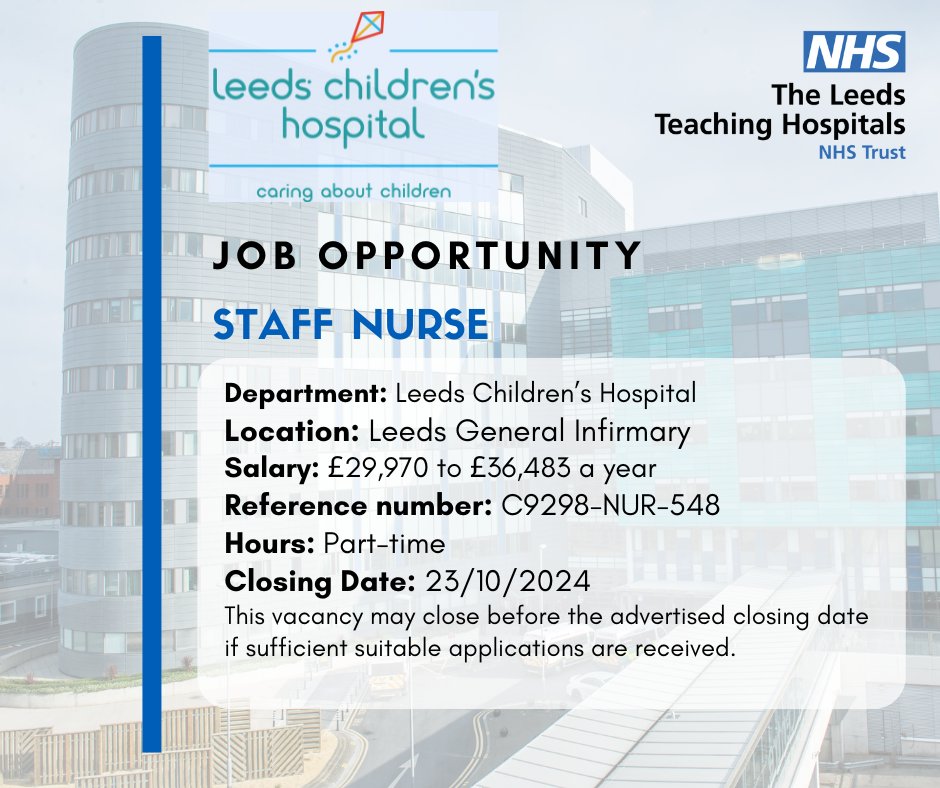 An exciting opportunity has arisen for an enthusiastic and motivated childrens nurse to join the Childrens CF and Respiratory outpatients team. 
The role is to work within the outpatient department, to facilitate a high standard of patient centred care, leading to a positive