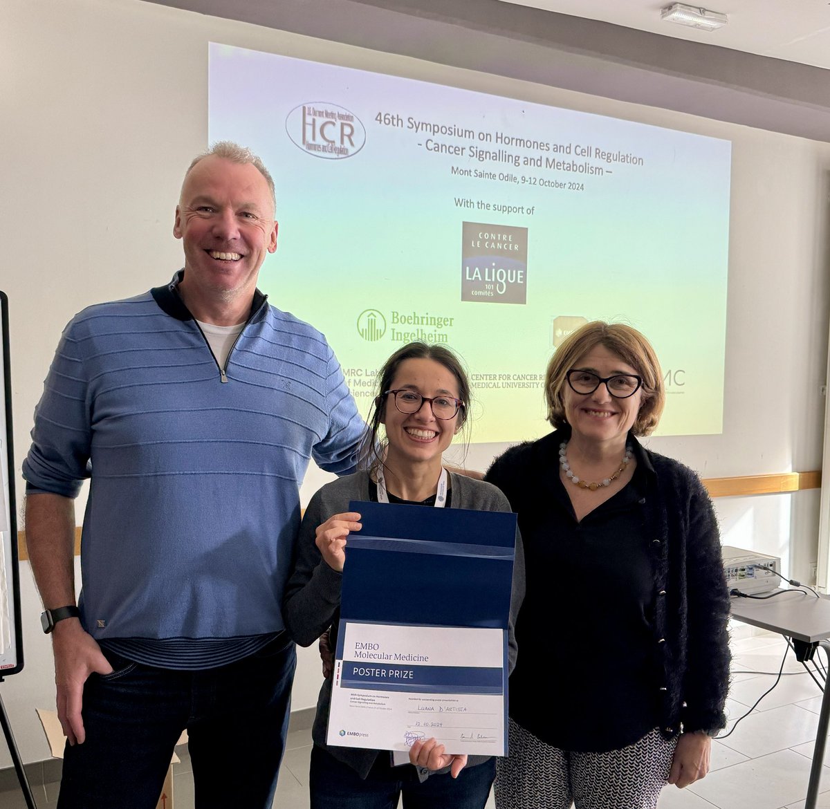 Maria Sibilia (@sibilia_maria) on Twitter photo Congratulations to Luana from my group <a href="/CCR_SibiliaLab/">Sibilia Lab</a>, <a href="/cancerCCR/">Center for Cancer Research MedUniWien</a> for winning the poster prize at the 46th @HCR_Symposium on
#Cancer Signalling & #Metabolism in beautiful Mont Sainte Odile, sponsored by <a href="/EmboMolMed/">EMBO Mol. Medicine</a>. Congratulations to Luana from my group <a href="/CCR_SibiliaLab/">Sibilia Lab</a>, <a href="/cancerCCR/">Center for Cancer Research MedUniWien</a> for winning the poster prize at the 46th @HCR_Symposium on
#Cancer Signalling & #Metabolism in beautiful Mont Sainte Odile, sponsored by <a href="/EmboMolMed/">EMBO Mol. Medicine</a>.