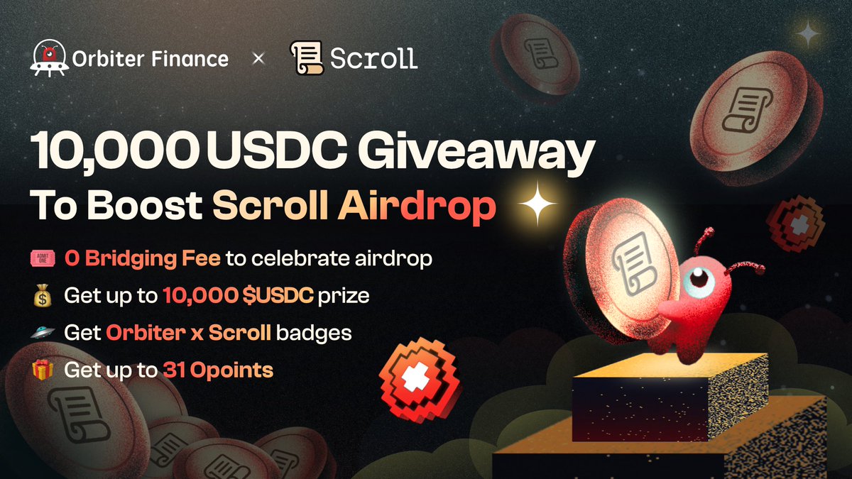 Orbiter_Finance's tweet image. 🛸 To Boost Scroll Airdrop! 

💰 Extra 10,000 USDC rewards &amp;amp; 0 bridging fee

⏰ FCFS!

🔗 orbiter.finance/?source=Ethere…