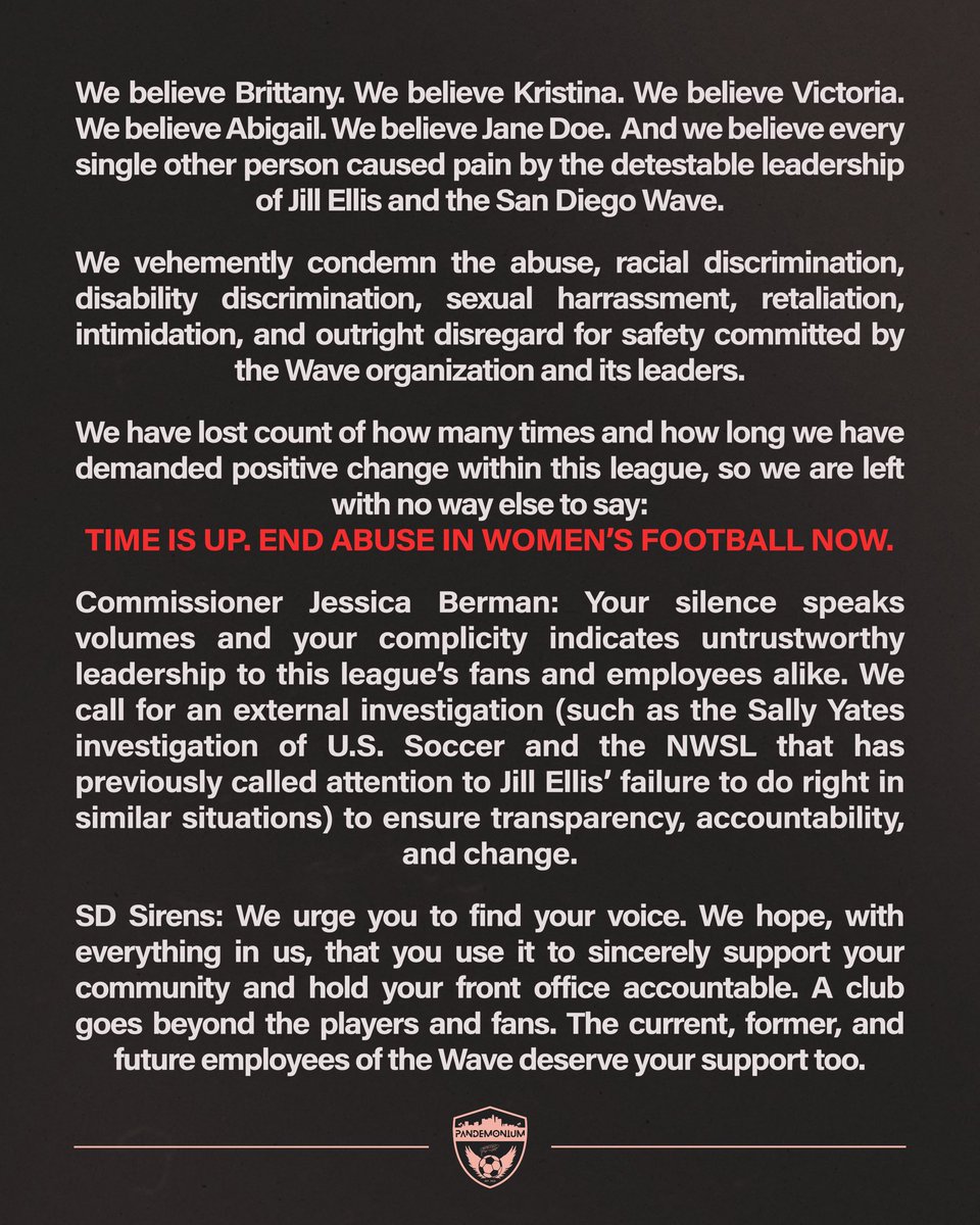 ACPandemonium's tweet photo. Time is up. End abuse in women’s football now. https://t.co/bfJ5MnJYZE