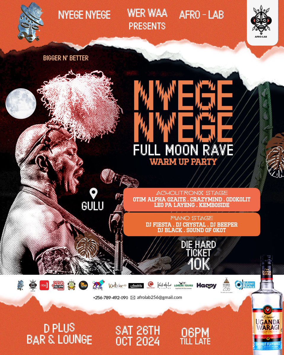 NyegeNyegeFest's tweet photo. The #nyegenyege Warm Up Energy is coming to Gulu 🔥🔥

The greatest of the great will be shutting it down at the full moon Rave, come with your dancing shoes 🔥

Grab tickets and come join us

#nyegenyegefestival #partyafterparty #afrogalacticcarnival https://t.co/vTyvd1cJLY