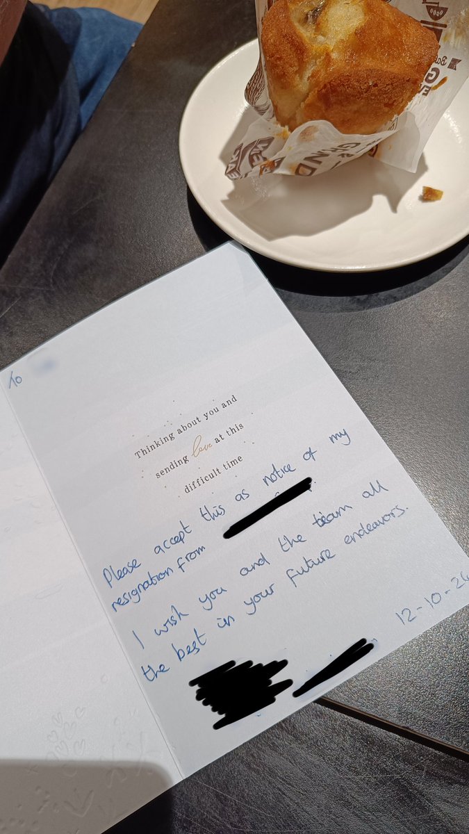 kjthundercat's tweet photo. My partner quit his retail job today to pursue a career he actually cares about. He'd been with the same company for almost 20 years. This was his resignation letter. https://t.co/nLNxOdCysn