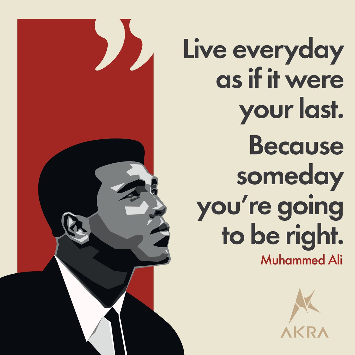 Akramedia_EN's tweet photo. "Live everyday as if it were your last. Because someday you’re going to be right."
Muhammad Ali
#muhammadali #goat #muhammadaliquotes #inspirationalquotes #motivationalquotes #lifelessons #lifetime #onechance #humanbeings #weekend https://t.co/67vY5q4iLz