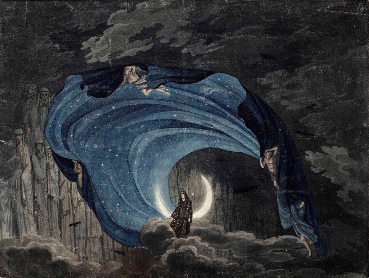 The Queen of the Night (Simon Quaglio, 1818), watercolor and gouache on paper.

Simon Quaglio was a German artist primarily recognized for his contribution to theatrical scene painting in the early 19th century. His style was heavily influenced by the romantic fascination with