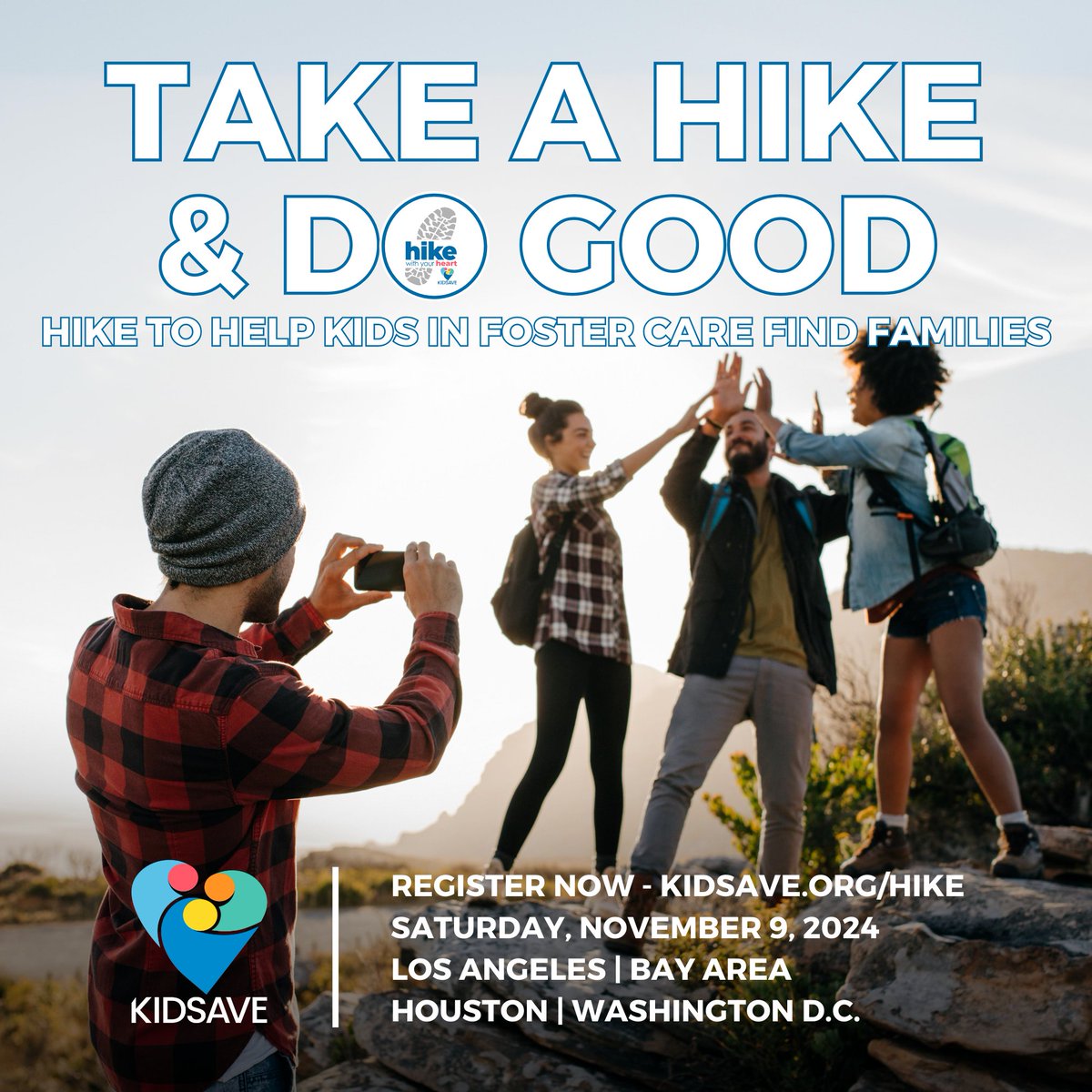 We are less than a month away from our annual Hike With Your Heart event! Hikes will be November 9 in LA, Houston, DC, and the Bay Area to help older kids in foster care get one step closer to family. Visit kidsave.org/hike to sign up today!⁠