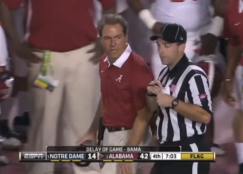 Kalen DeBoer after losing to Vandy last weekend and struggling to beat a 3-3 team by 2 points today

vs 

Nick Saban up by 28 points in the National Championship