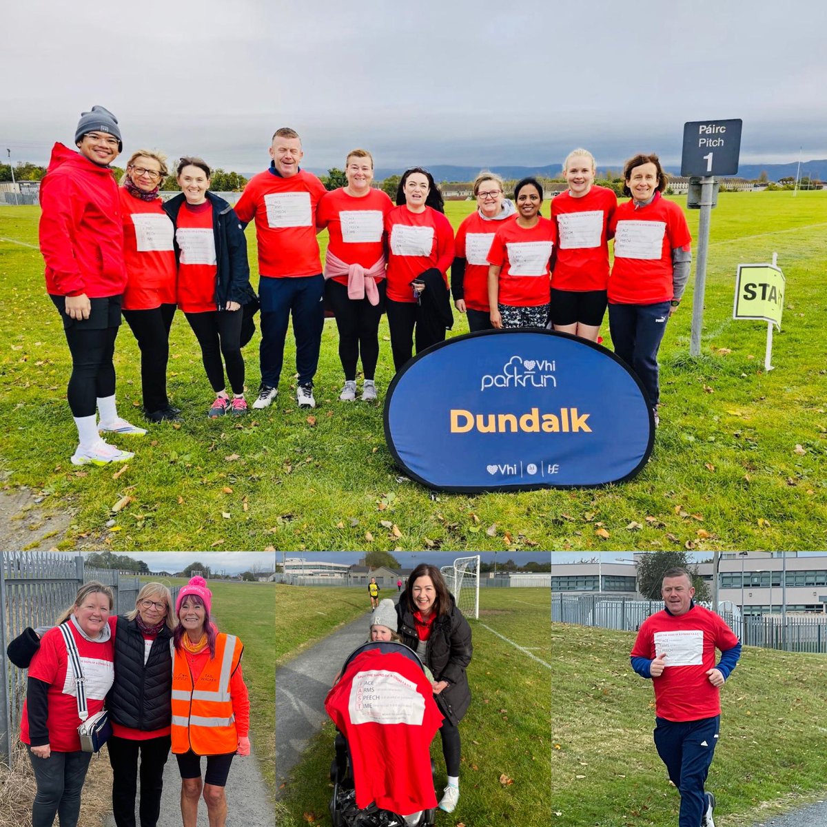 Team bonding while spreading an important message-Act F.A.S.T when stroke strikes! Exercise is important to reduce stroke risk and aid recovery, parkrun encourages being active at any pace and also socialising and volunteering- the ideal partnership for our message