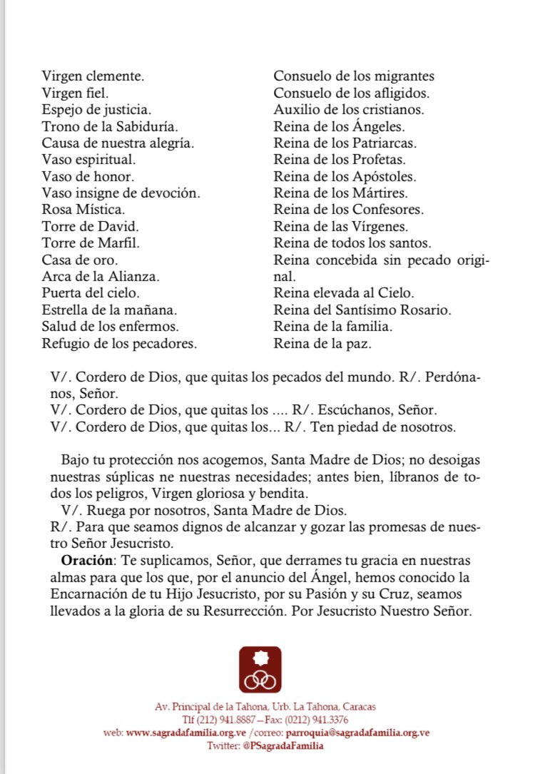 PSagradaFamilia's tweet photo. Un guión para rezar el Santo Rosario. “Reina de la paz, ruega por nosotros” https://t.co/no6T9oM3Yy