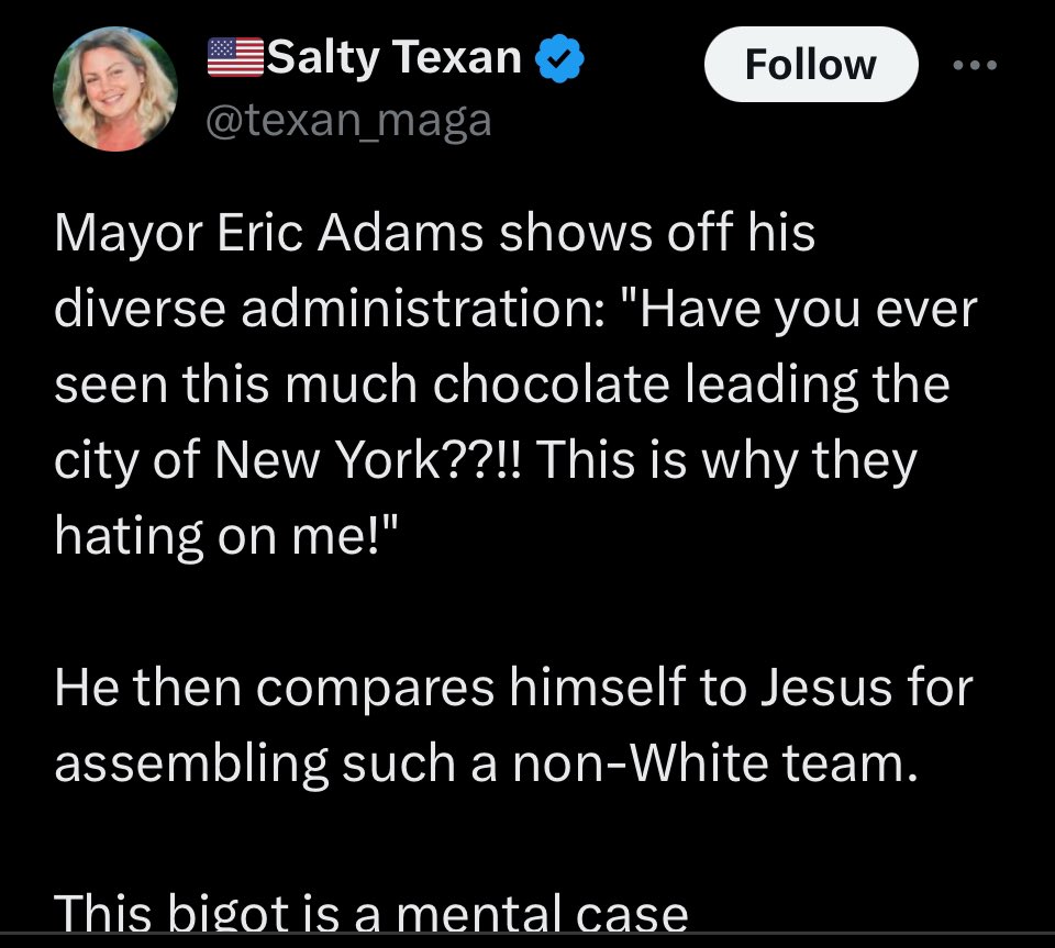 Rodger730065431's tweet photo. “Have you ever seen this much chocolate leading the city of New York?” - Mayor Adams
Now they all going to jail   I demand equity!!!  Where’s the Crackas? https://t.co/nOmvqdOLia
