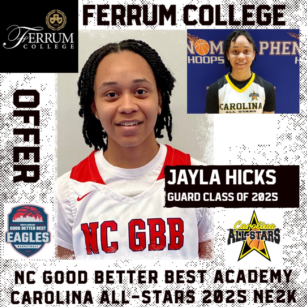 NC GBB ACADEMY (@ncgbba) on Twitter photo 🚨NC GBB 2025 Offer: JAYLA HICKS🚨
2025 Guard JAYLA HICKS <a href="/JaylaHicks13/">Jayla Hicks</a> receives OFFER from Ferrum College <a href="/FerrumWBB/">Ferrum Women’s Basketball</a> Head Coach Bryan Harvey.
Jayla visited campus this weekend. 🚨NC GBB 2025 Offer: JAYLA HICKS🚨
2025 Guard JAYLA HICKS <a href="/JaylaHicks13/">Jayla Hicks</a> receives OFFER from Ferrum College <a href="/FerrumWBB/">Ferrum Women’s Basketball</a> Head Coach Bryan Harvey.
Jayla visited campus this weekend.