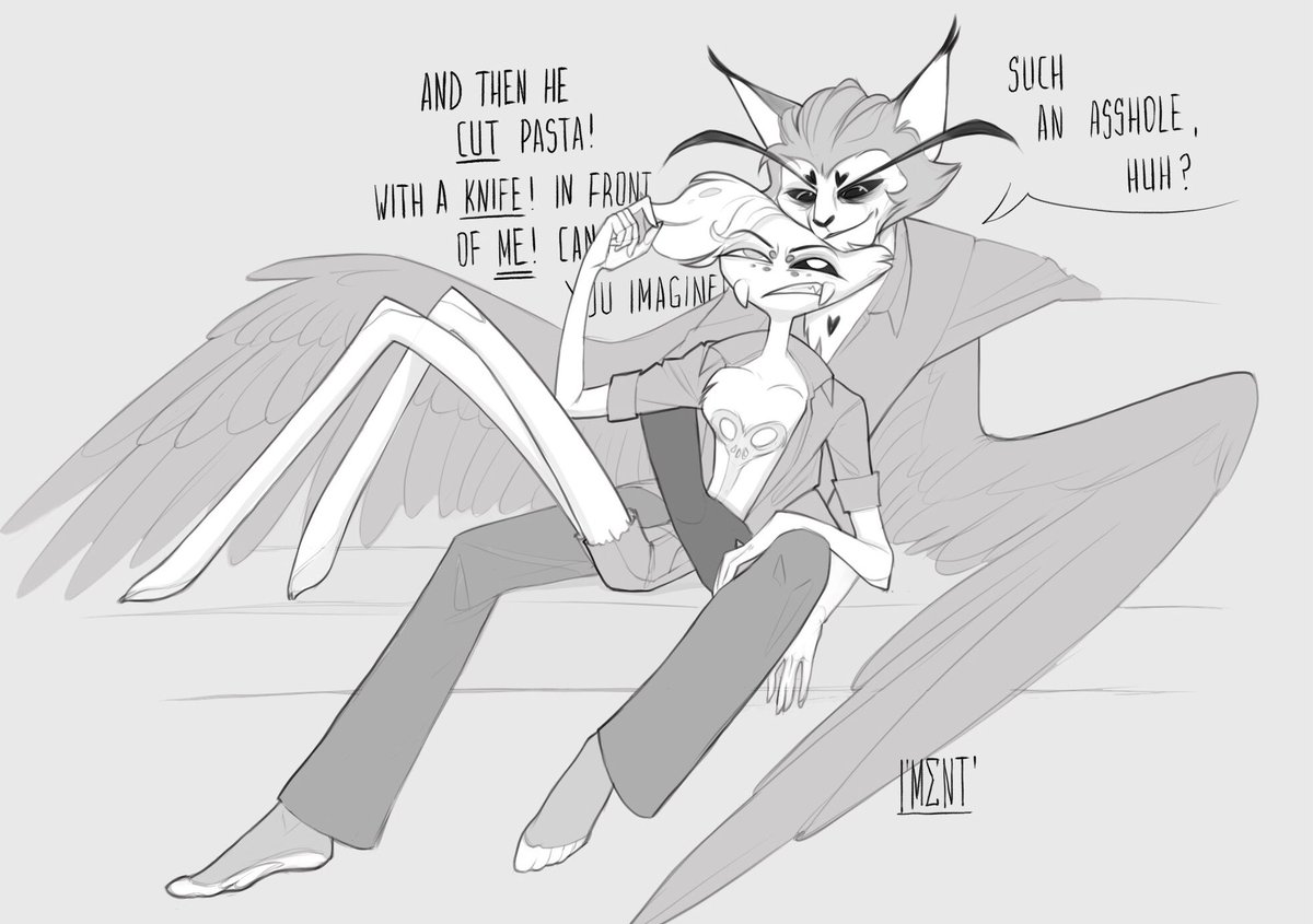 Sketch time. After a long week.

#Huskerdust #HazbinHotel #Husk #AngelDust #OverlordMafiaAU