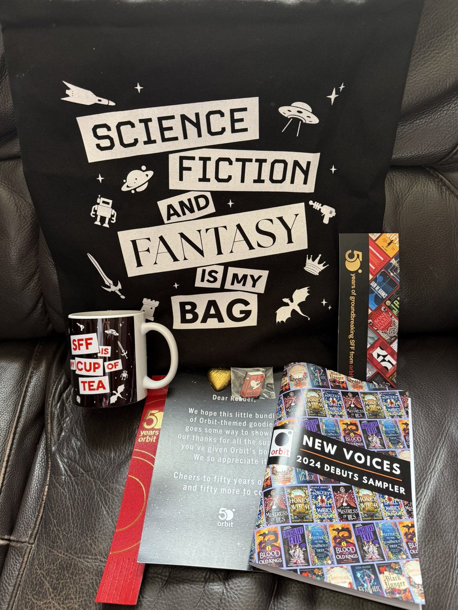 Thanks to <a href="/Gambit589/">Nazia¹²⁷</a> <a href="/orbitbooks/">Orbit Books</a> for the #orbit50 goodie bag! #SFF is indeed my bag (though it’s more my cup of coffee 😜).