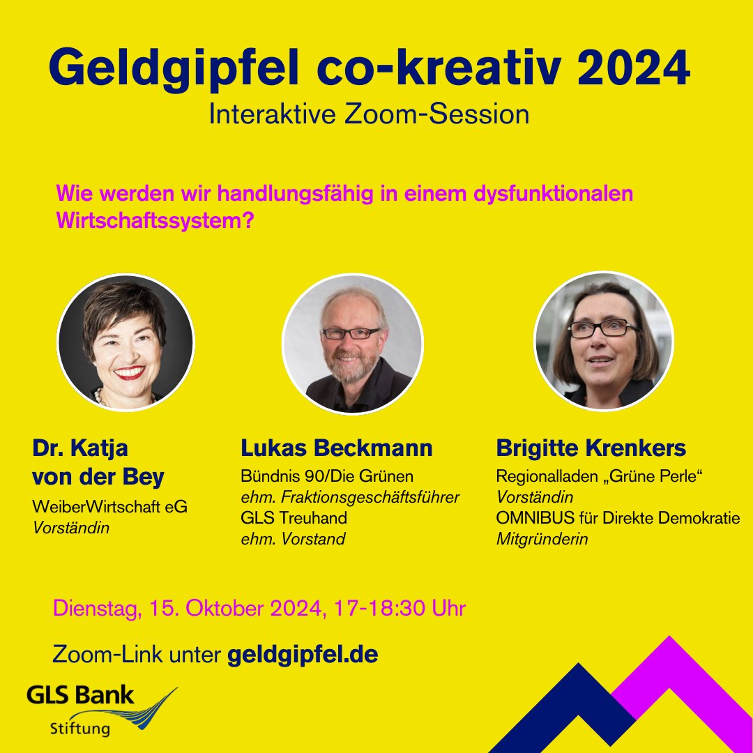 Nächsten Dienstag (15.10.) um 18.30 Uhr ist es soweit! Beim Geldgipfel 2024 der GLS Bank spricht u.a. Brigitte Krenkers, Mitbegründerin des OMNIBUS, und stellt den von ihr mitbegründeten Regionalladen "Grüne Perle" vor.

Anmeldung &amp; mehr Infos: u-school.org/offerings/geld…