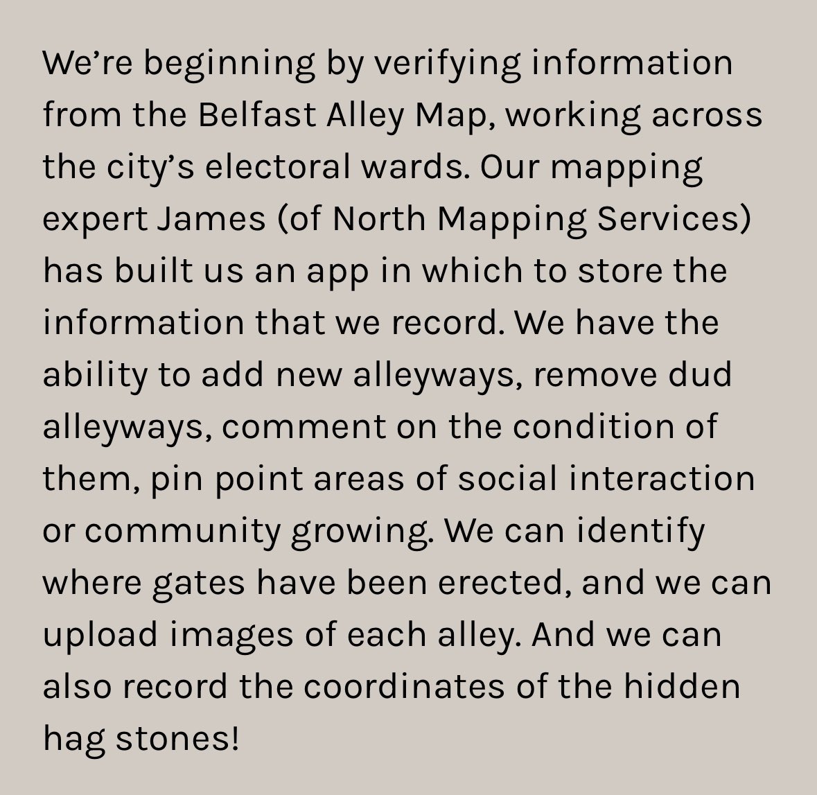 Allez Alley - 1-31 October

Friends, we’ve now hidden 41 of our 202 handmade ceramic hagstones across Belfast’s alleys. We thought we’d give you a few clues, to tempt you out into the spaces beyond your back gate… Let us know if you locate one. Finders keepers!