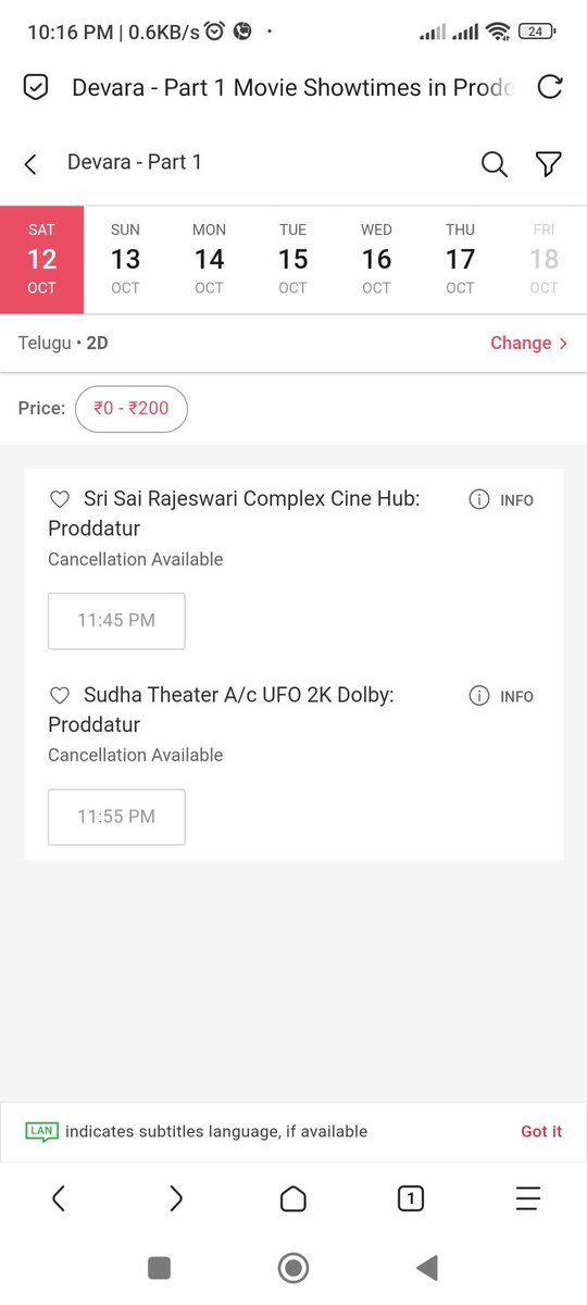 Krish86303636's tweet photo. Day 16
Ceded Late Night Shows ๐ฅ๐ฅ
Proddatur ๐ฅ๐ฅ
Sai Rajeswari 11.45 PM House Full ๐ฅ
Sudha 11.55 PM House Full ๐ฅ๐ฅ
#Devara #BlockbusterDevara
#DevaraStrom https://t.co/U4OsmoMhpq