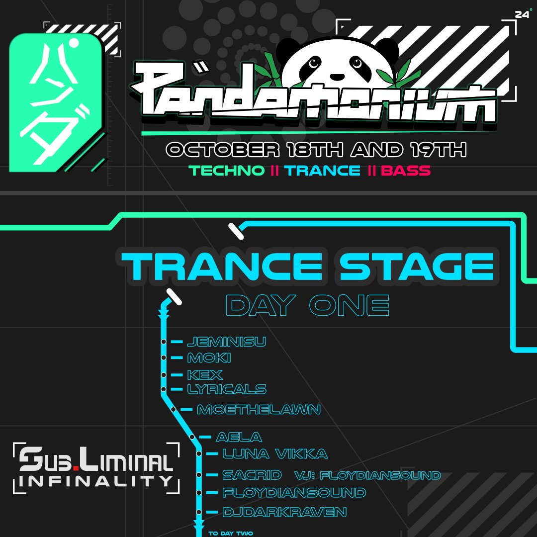 Now Announcing: Pandamonium- Trance Stage Day One! October 18th Starting at 4pm CST | 9pm UTC 

Join the VRC Group: vrc.group/SYNTH.1607